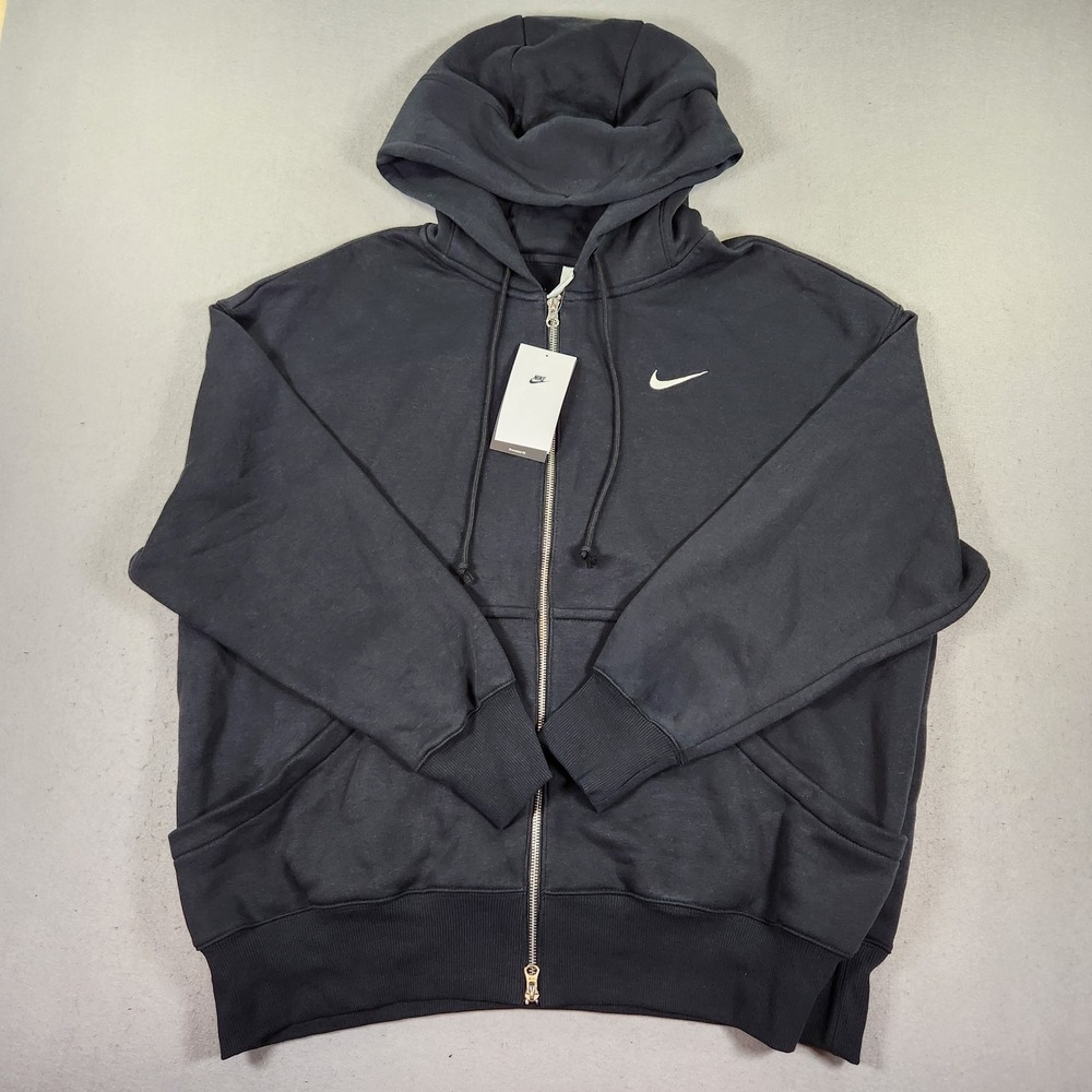 Nike Women's Fleece Oversized Full-Zip Hoodie Black Size Large NWT